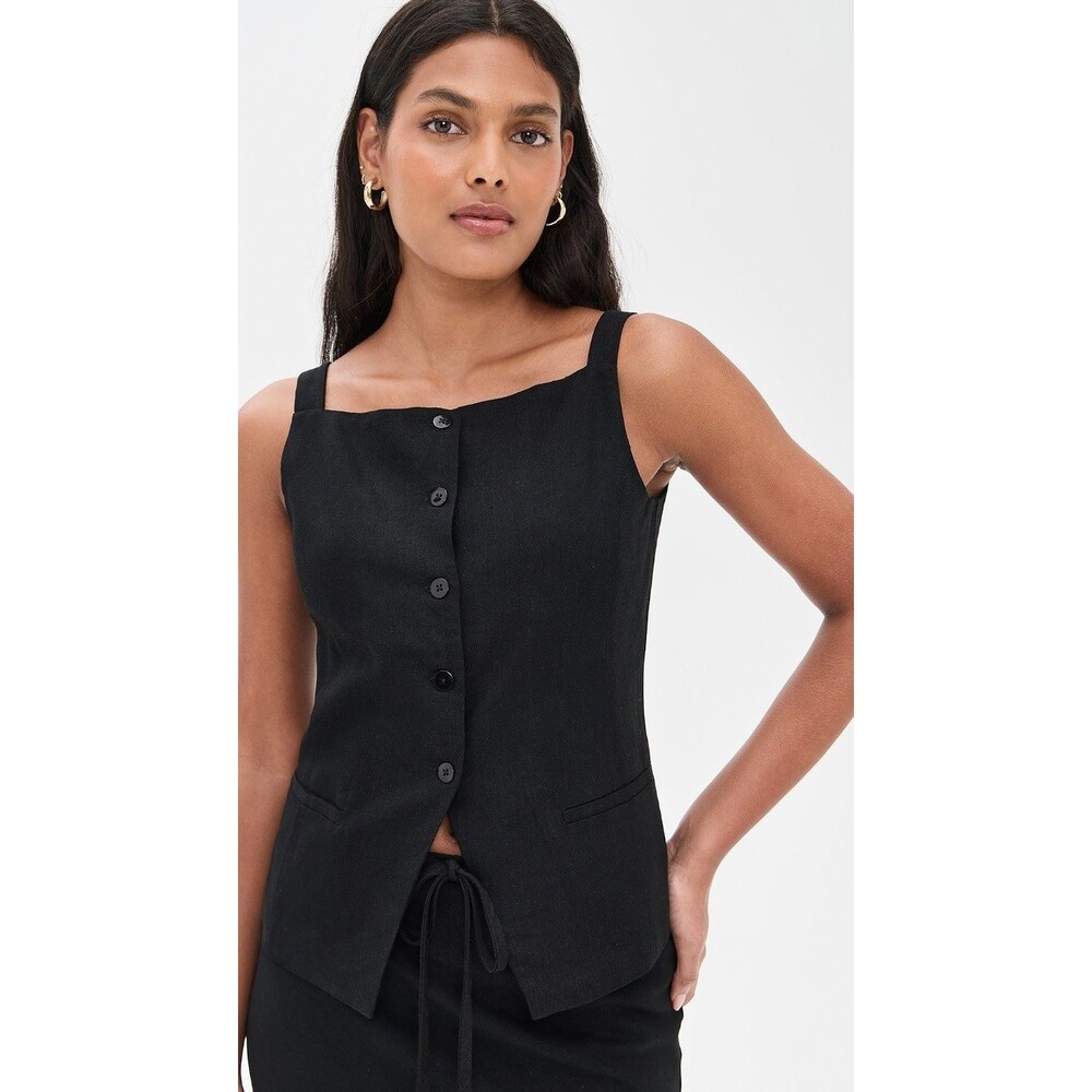WAYF Gracie Linen Blend Black Button Front Vest Women's M Professional